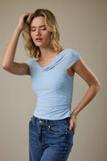 Off Shoulder Sleeveless Front Twist Side Ruched Mesh Top