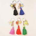 Happy Face Gingham Flower Tassel Keyring Bag Charm