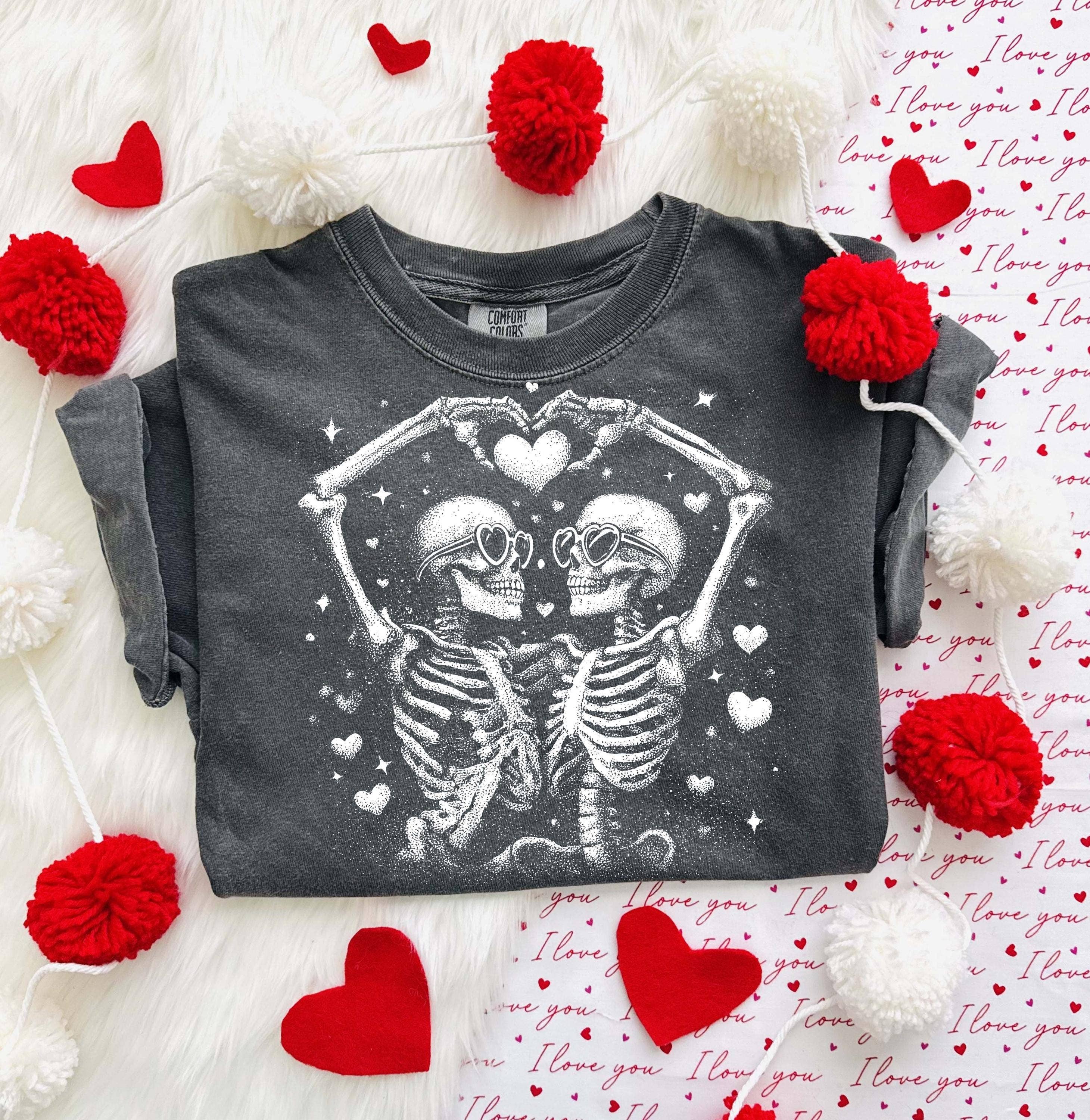 Romantic Skeleton Love Heart Hands Gothic Shirt