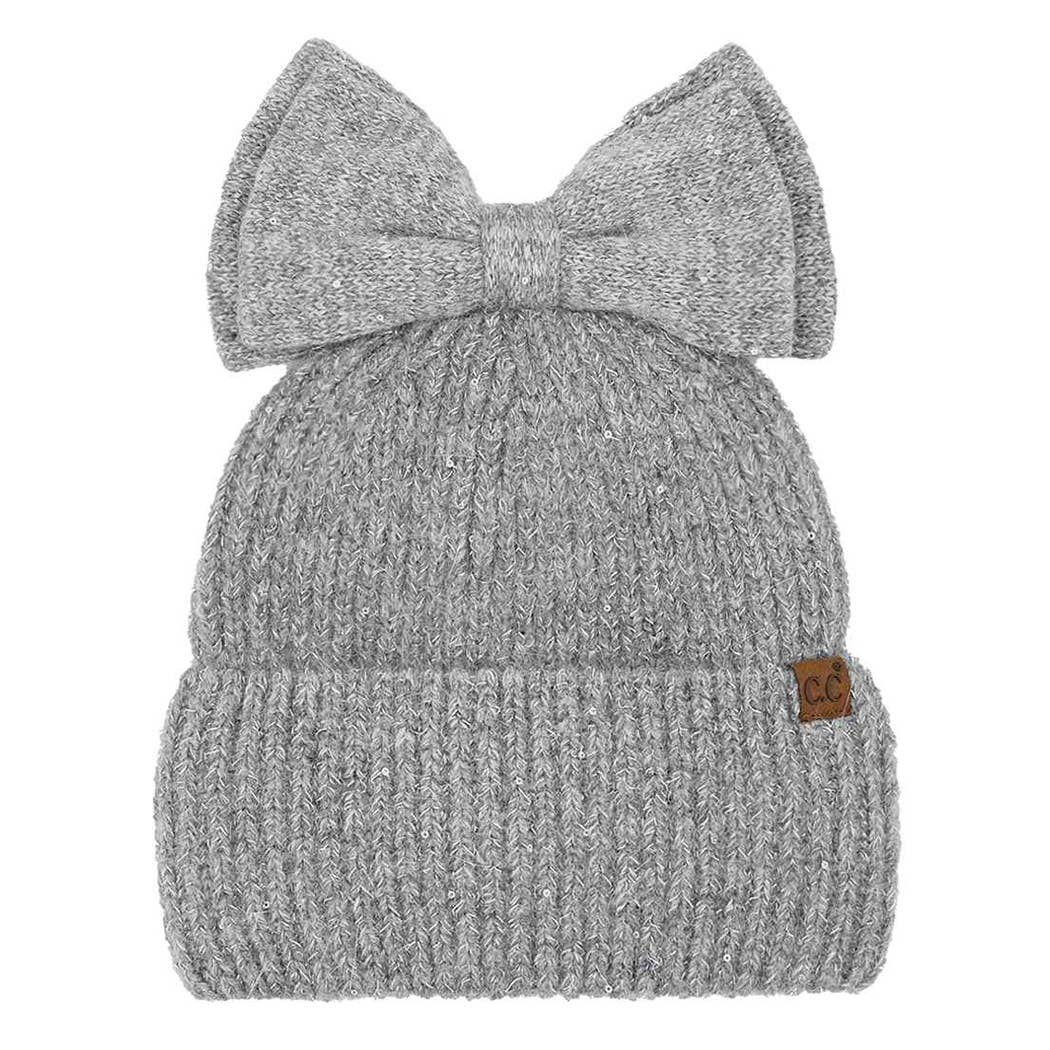 Messy Bun Bow Beanie with Sequins
