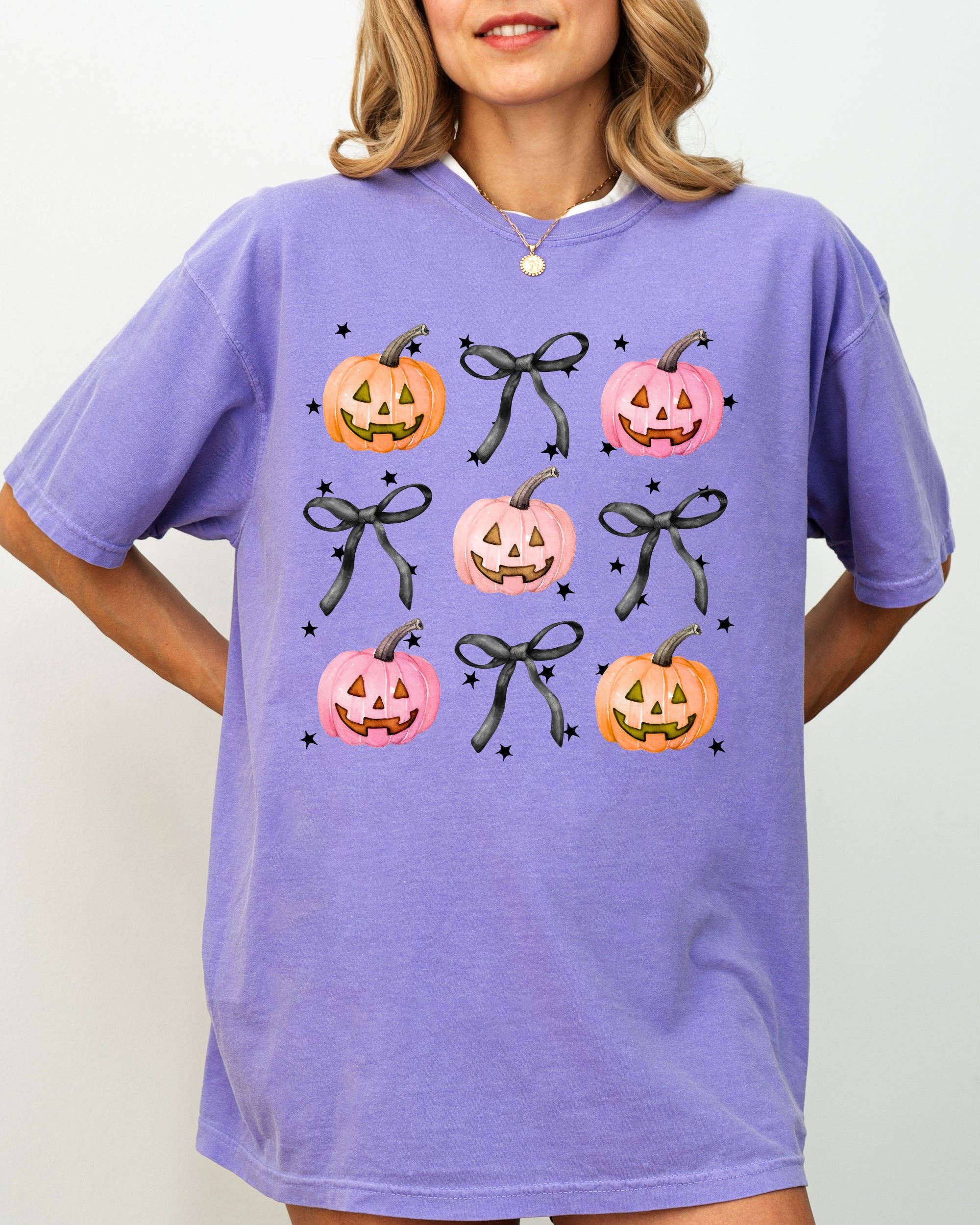 Halloween Cute Pumpkins Bows Autumn Fall Thanksgiving Shirt