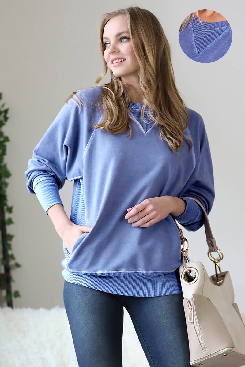 ...Washed French Terry Pullover with Side Pockets