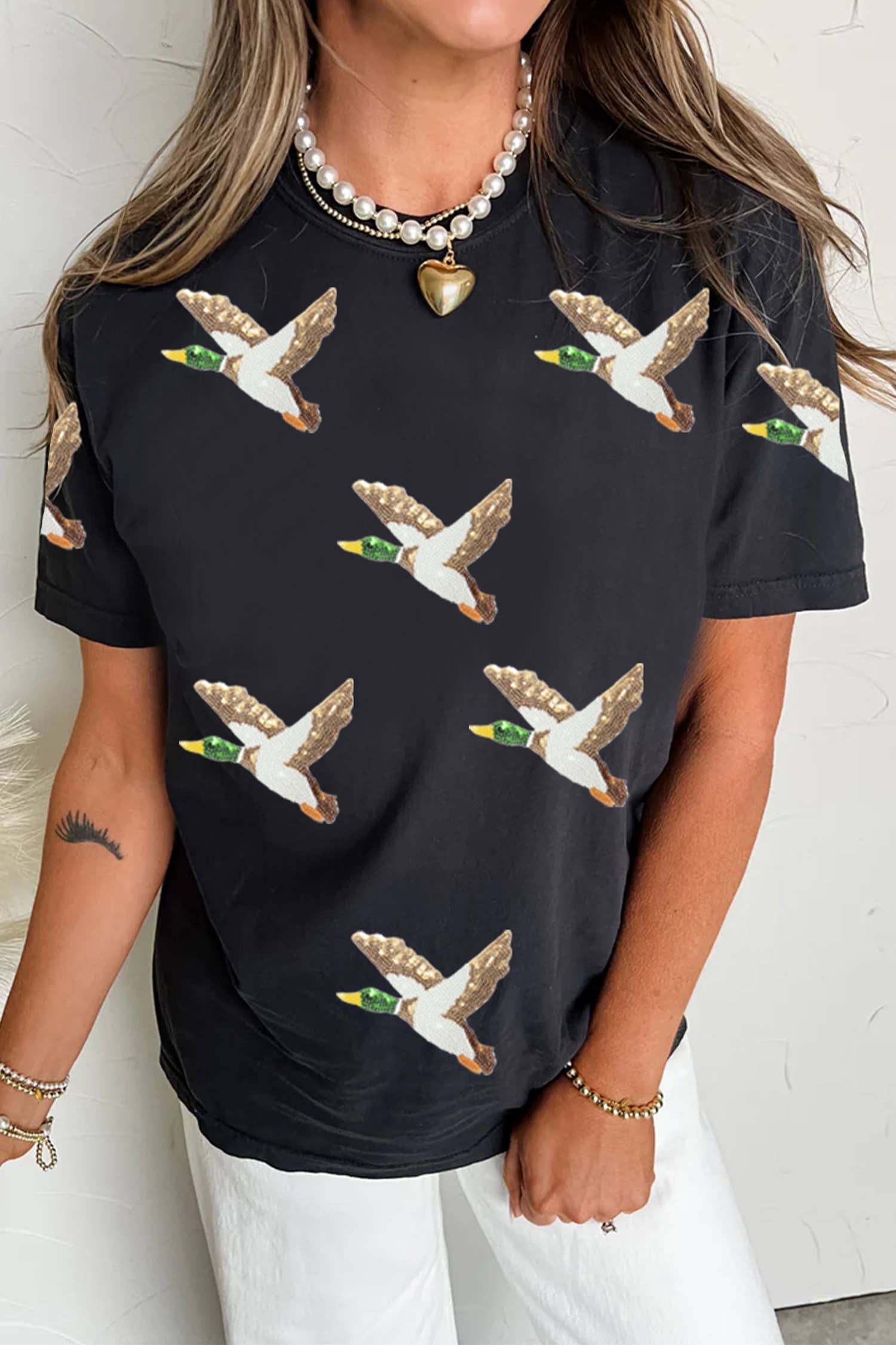 Sequin Mallard Duck Western Fashion Tee (S-3XL)