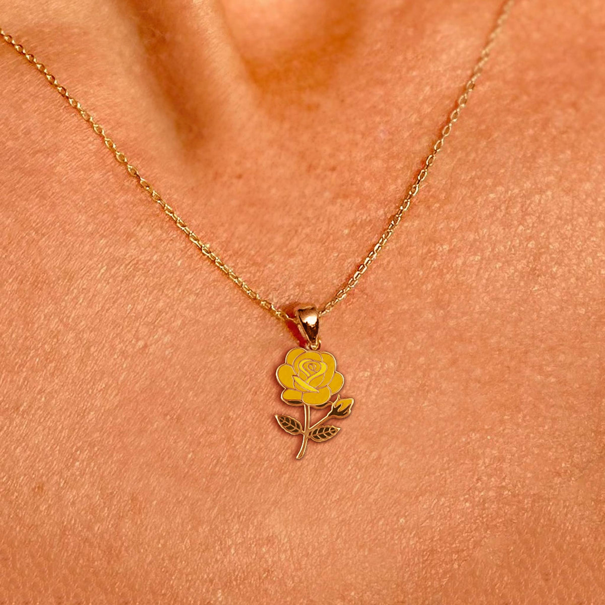Yellow Rose Flower Necklace June Birth Flower Unisex