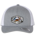 American Blue Crab 6 Panel Trucker Snap Back Heather Grey White Hat Unisex