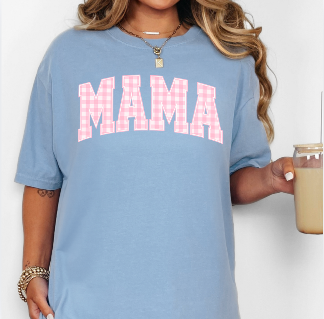 Pink Gingham Mama Comfort Color Tee Unisex