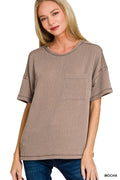 1016 Raised Rib Exposed Seam Short Sleeve Top SI-28930