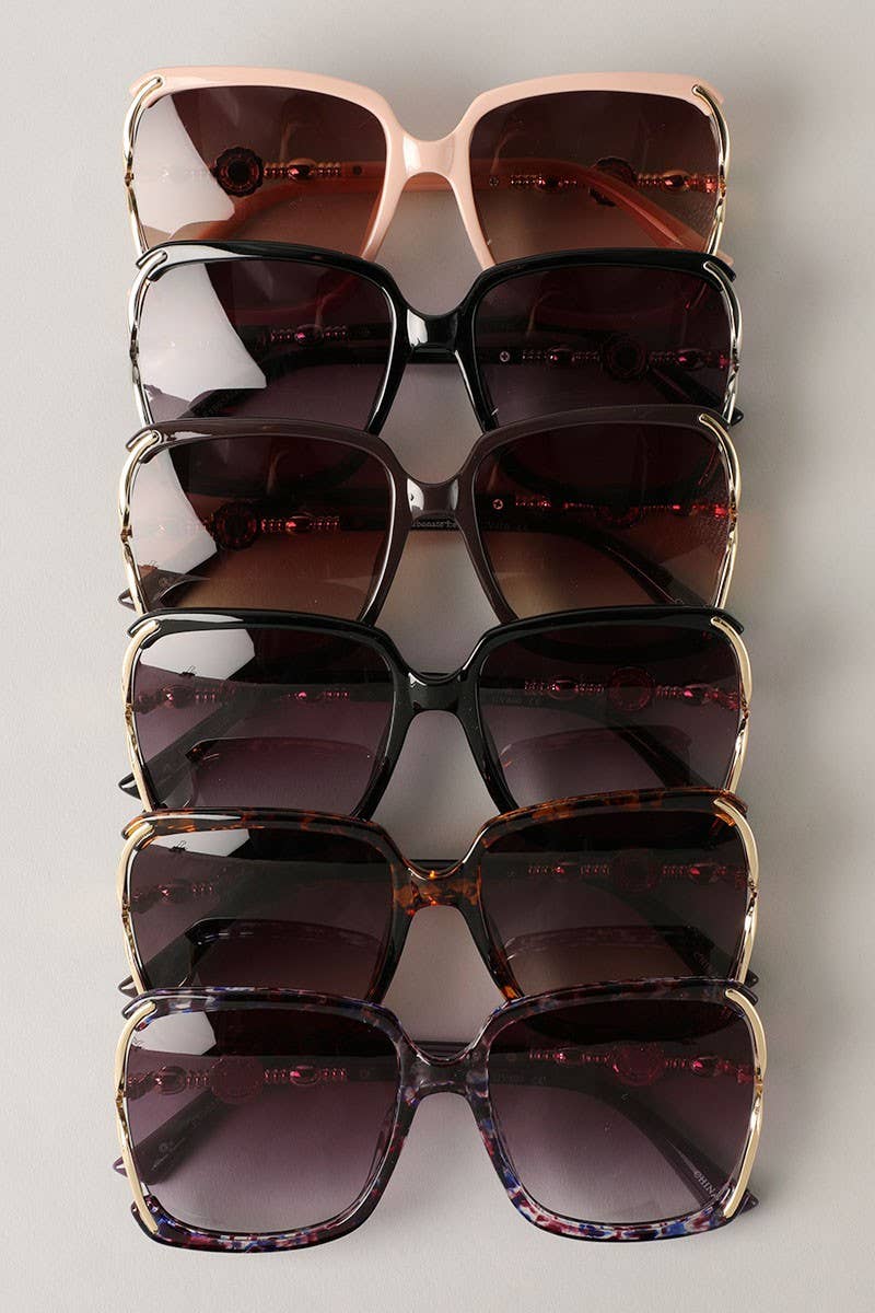 Rimless Frame Rhinestone Bridge Detail Sunglasses