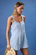Shoulder Strap Front Zip Up Denim Romper