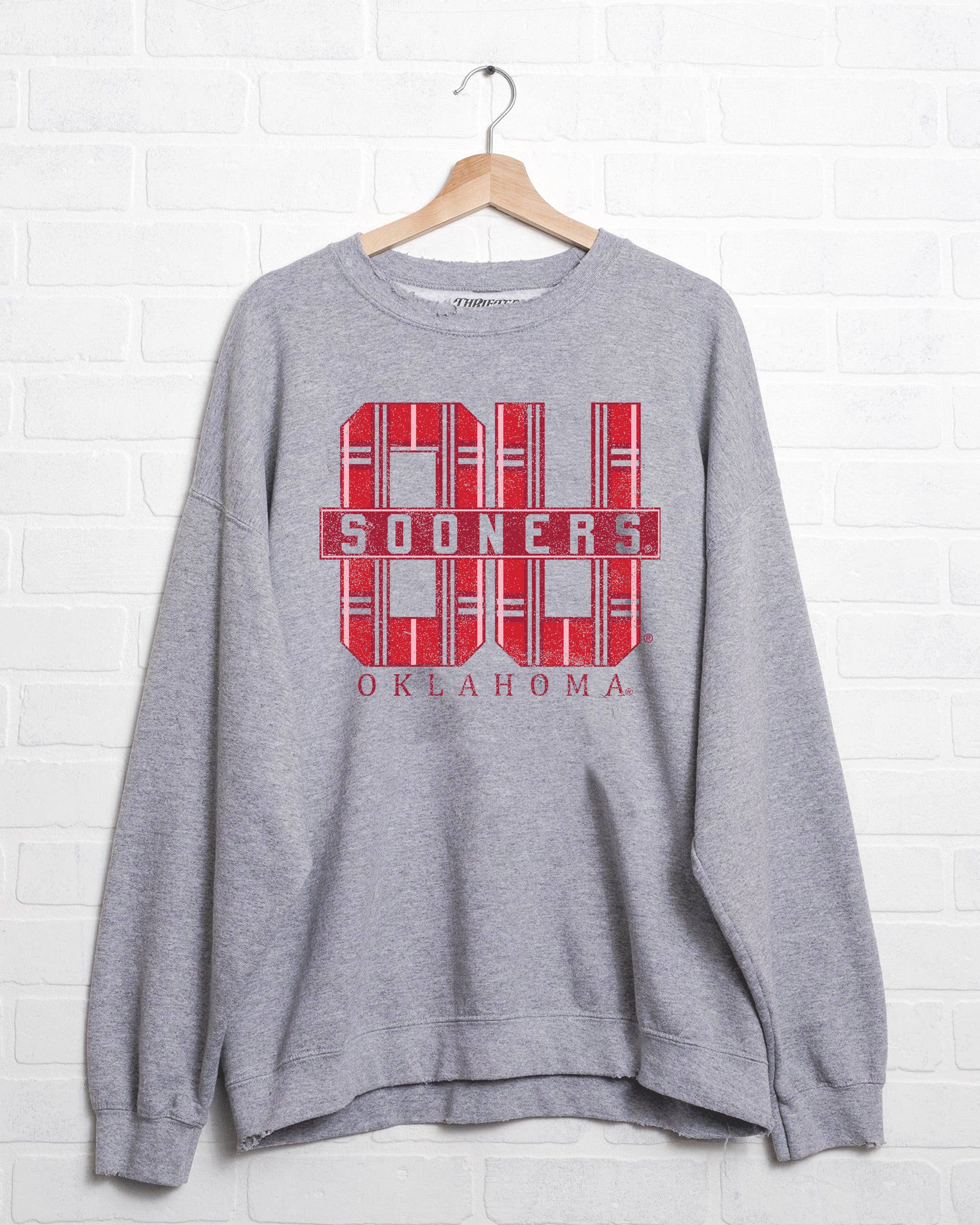 Ou Oklahoma Sooners Preppy Plaid Gray Thrifted Sweatshirt
