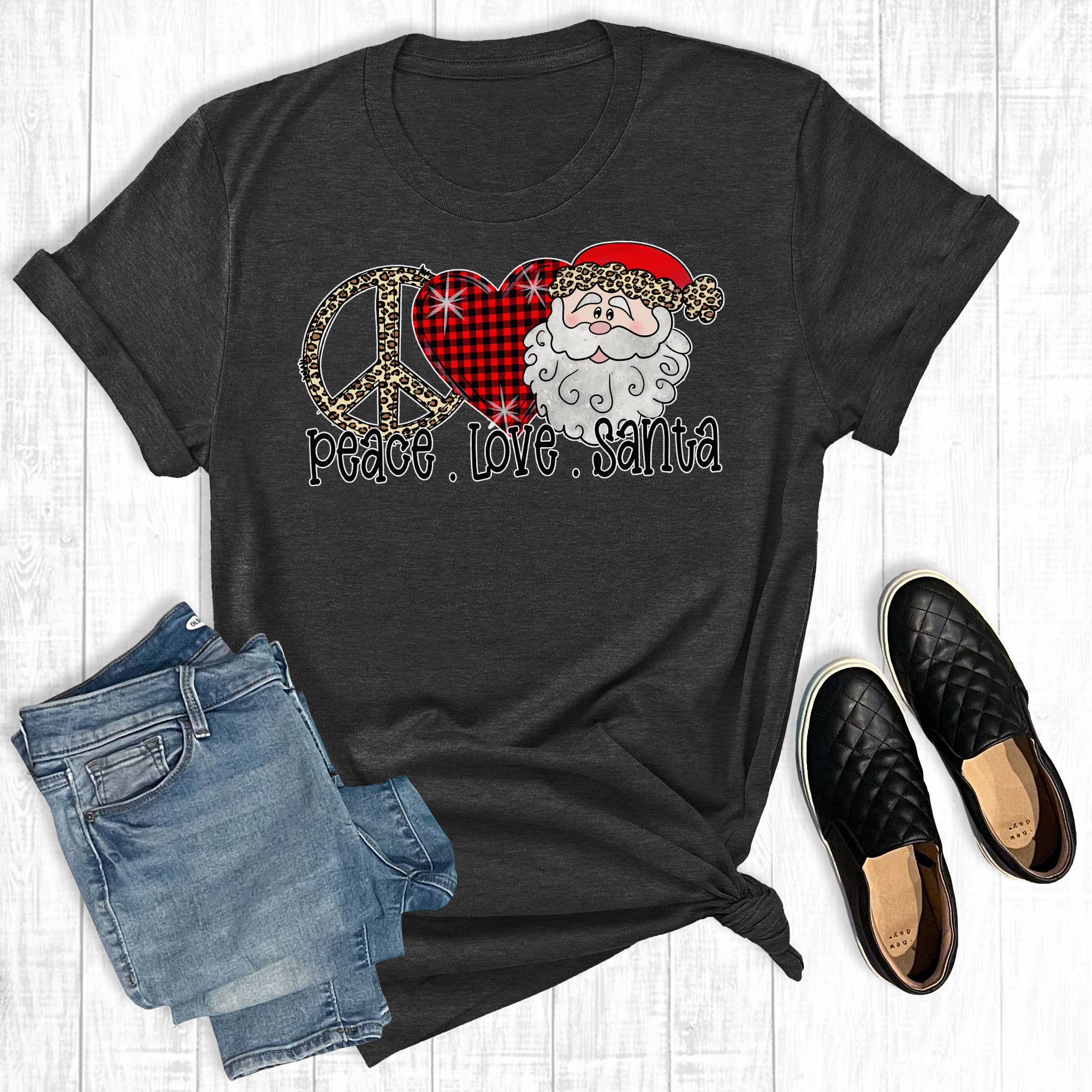 Plaid Leopard Peace Love Santa