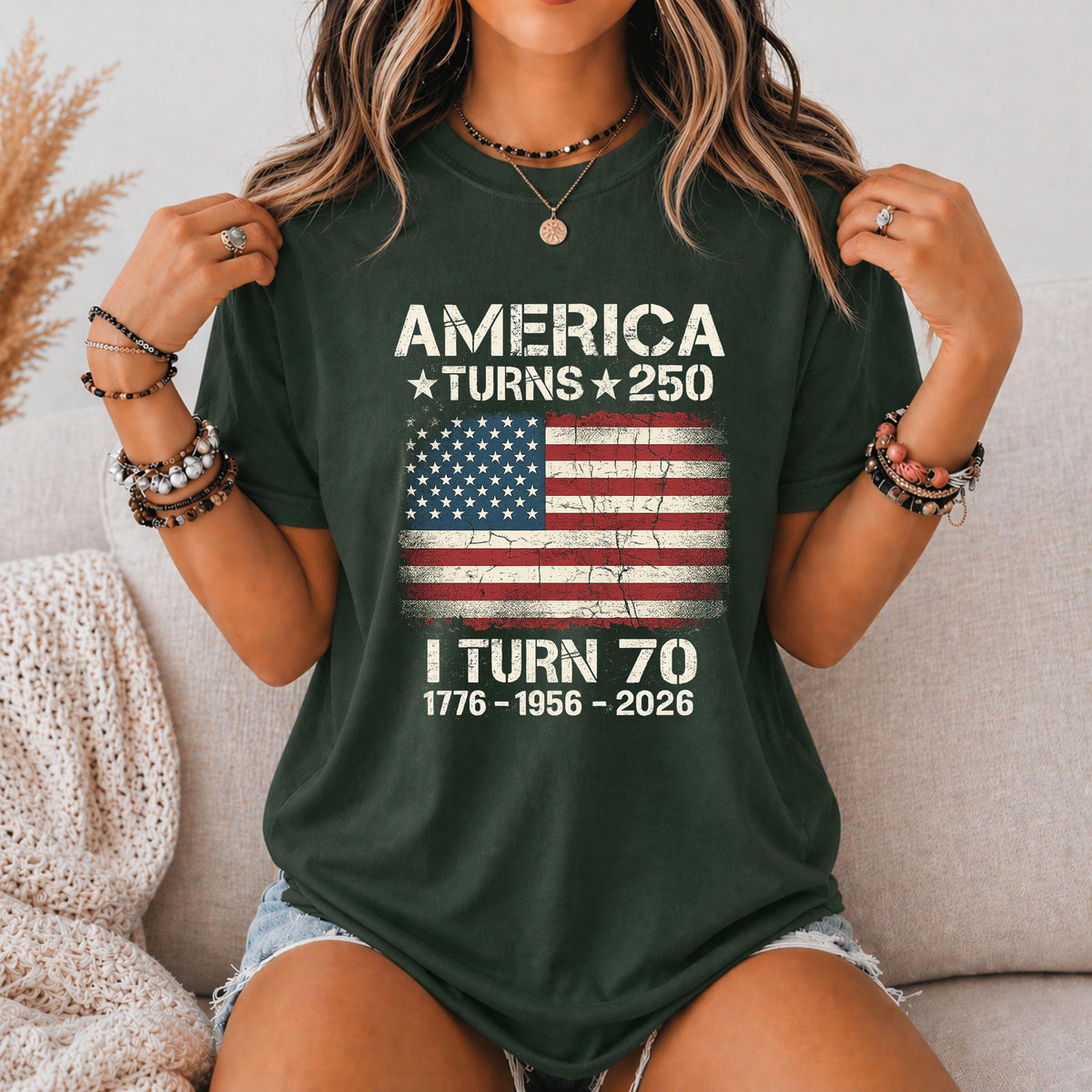 Custom America Turns 250 Turn 70 Birthday Patriotic Usa 1776-2026 Tee 70th Milestone Birthday