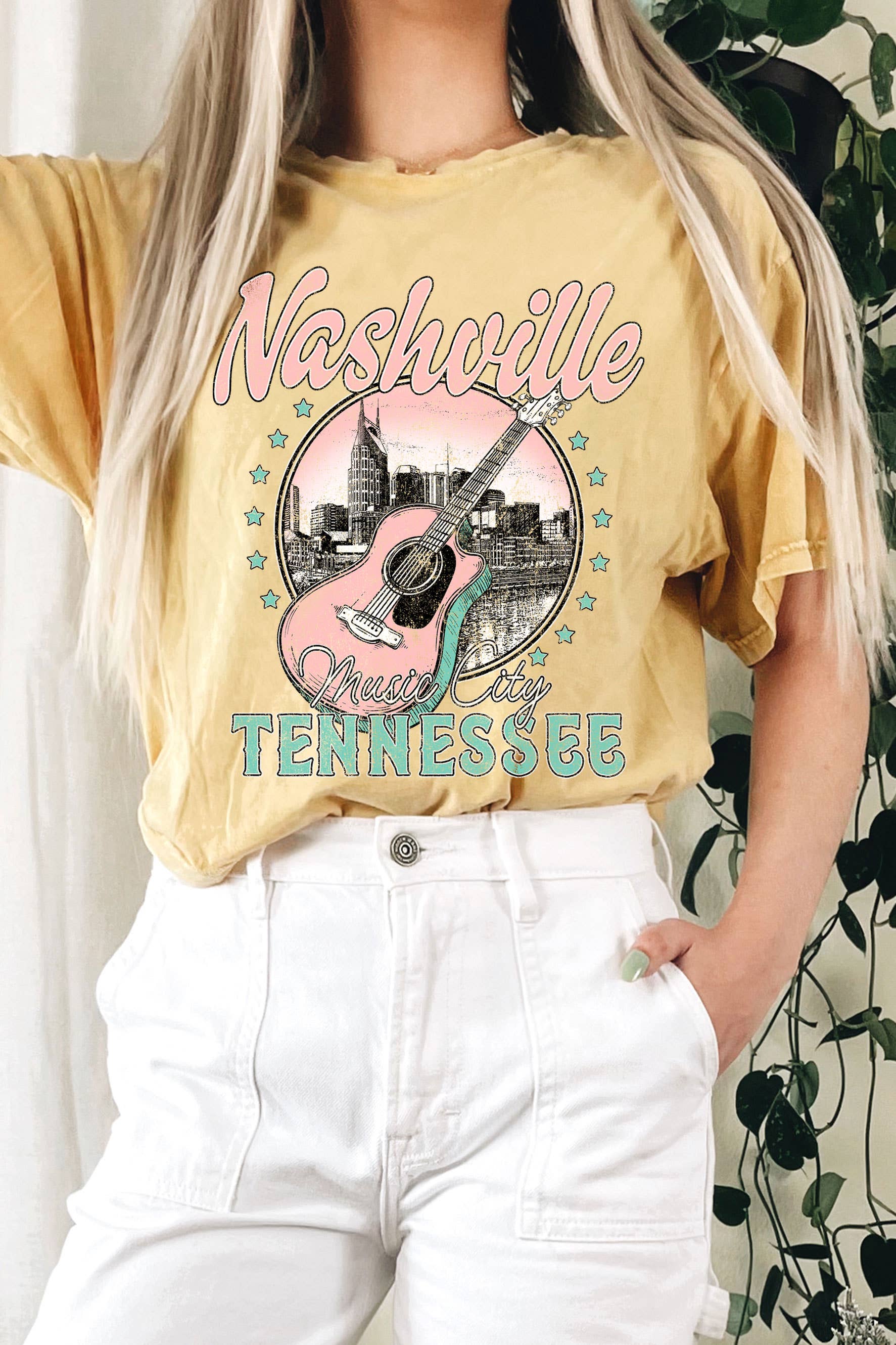 Nashville Tennessee Pink Guitar Mineral Graphic Long Crop