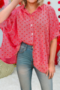 Heart Shape Print Half Sleeve Loose Valentine Shirt (S-Xl)