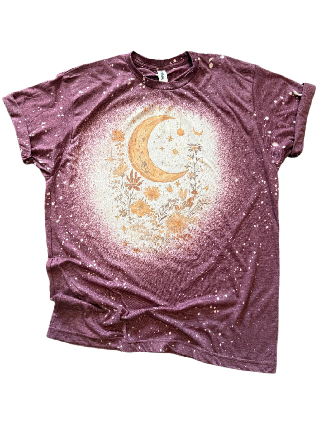Boho Crescent Moon + Florals Bleached Tee Unisex