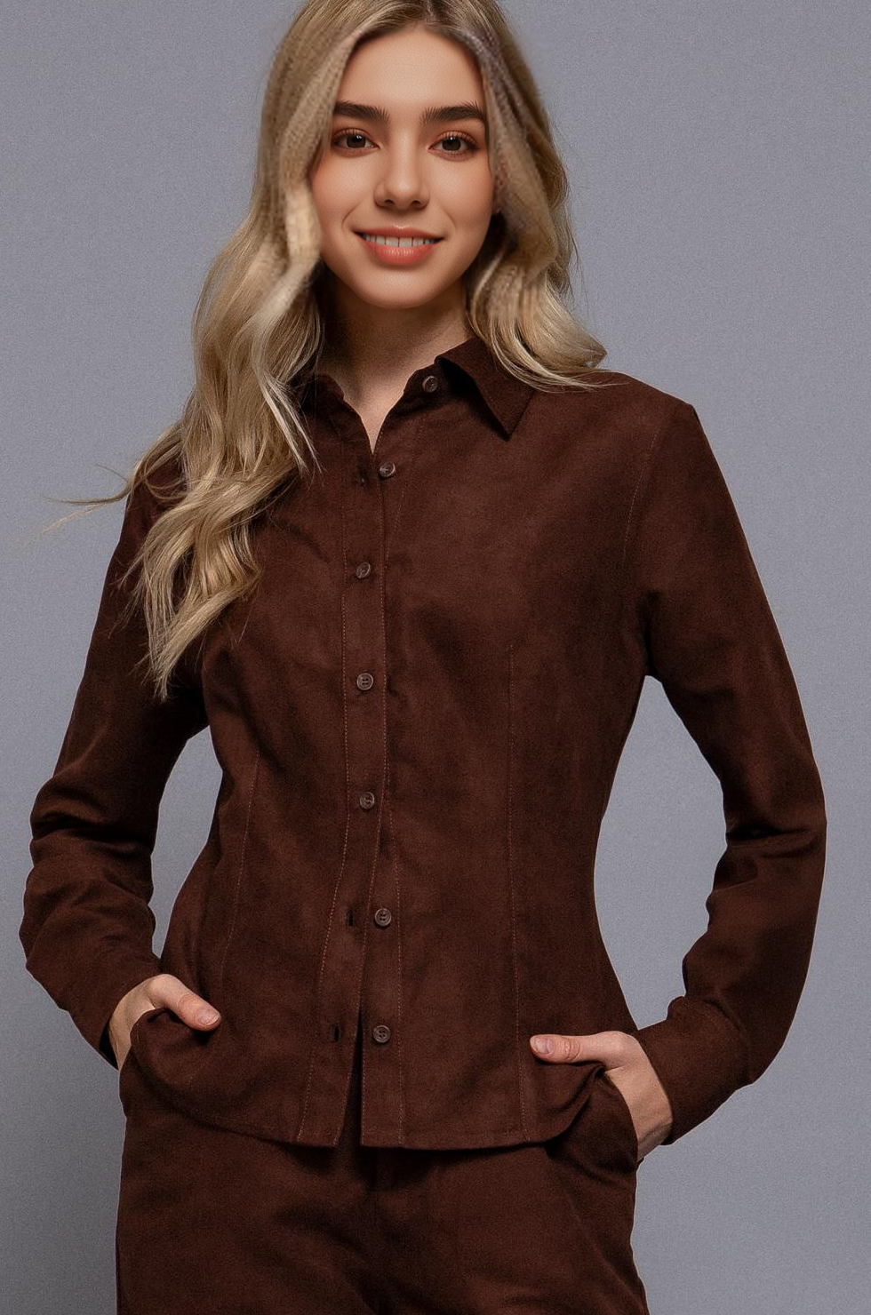 .0829 Long Sleeve Lined Seam Detail Faux Suede Woven Shirt SI-2870