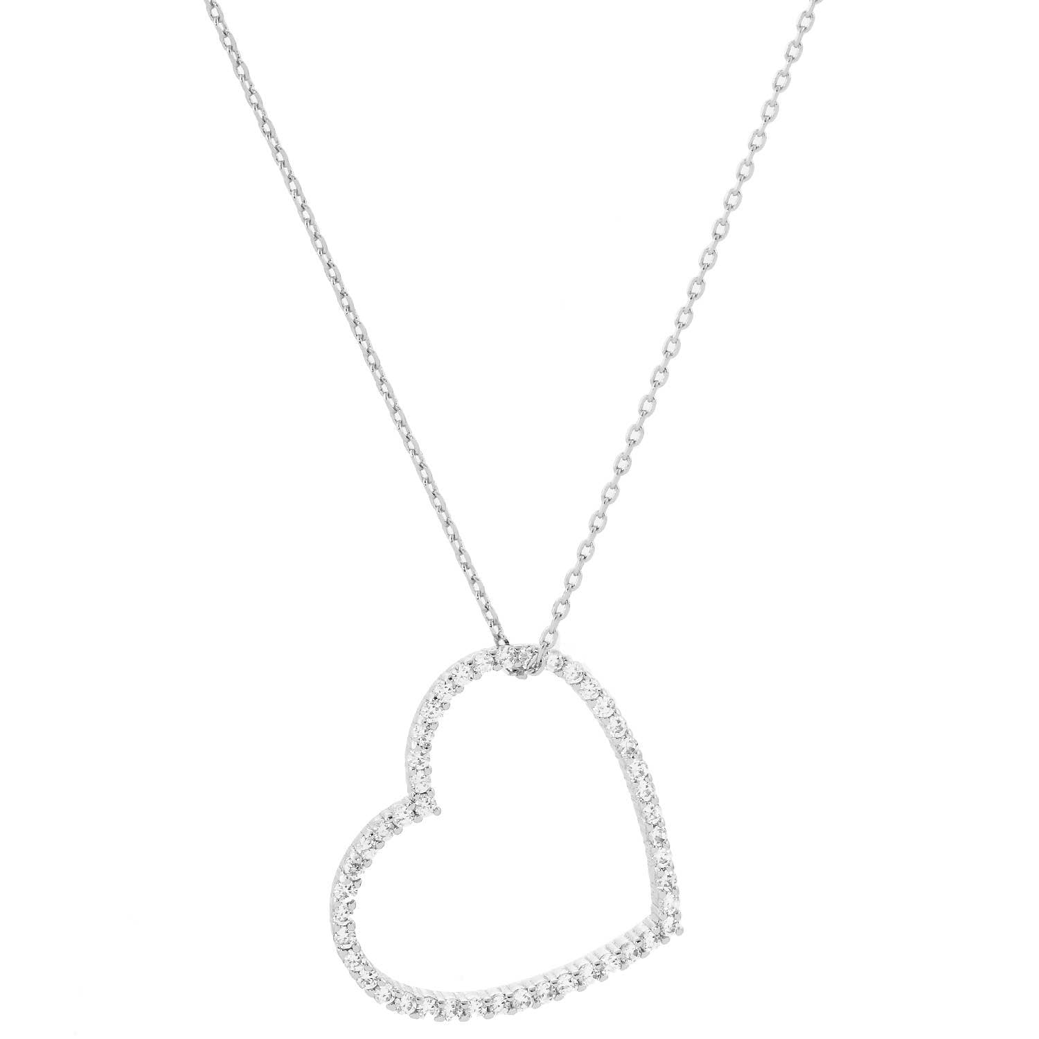 Cz Gold Dipped Slanted Heart Charm Necklace