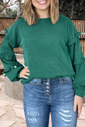 Twisted Ribbed Tiered Ruffles Pullover Top (S-Xl)