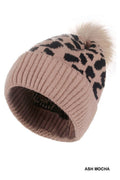....1112 Leopard Pattern Knit Pom Pom Beanie SI-28810