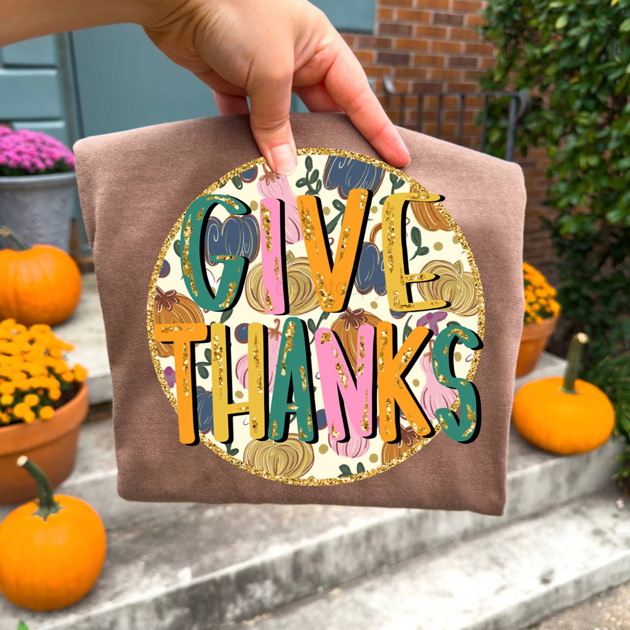 Give Thanks Patterned Pumpkins Tee