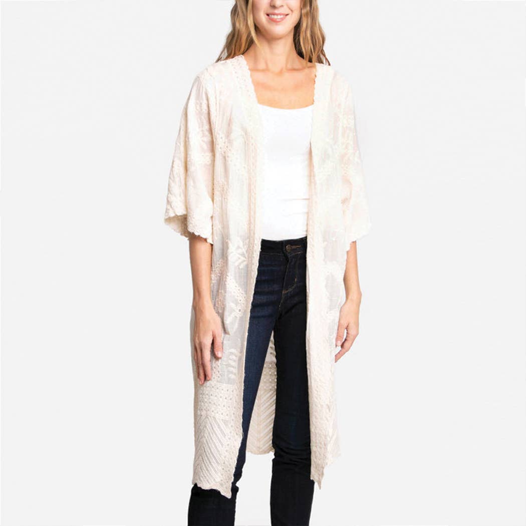 Solid Leaves Printed Lace Kimono