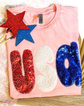 Pink USA Patriotic 4th of July Short Sleeve