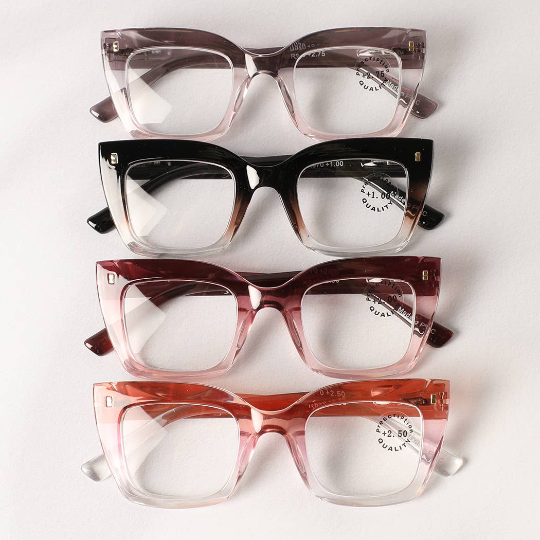Gradation Rectangle Cat Eye Frame Reading Glasses