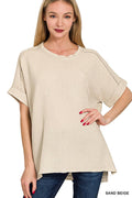 .SI-27649 Acid Washed Double Gauze Cuffed Short Sleeve Tee