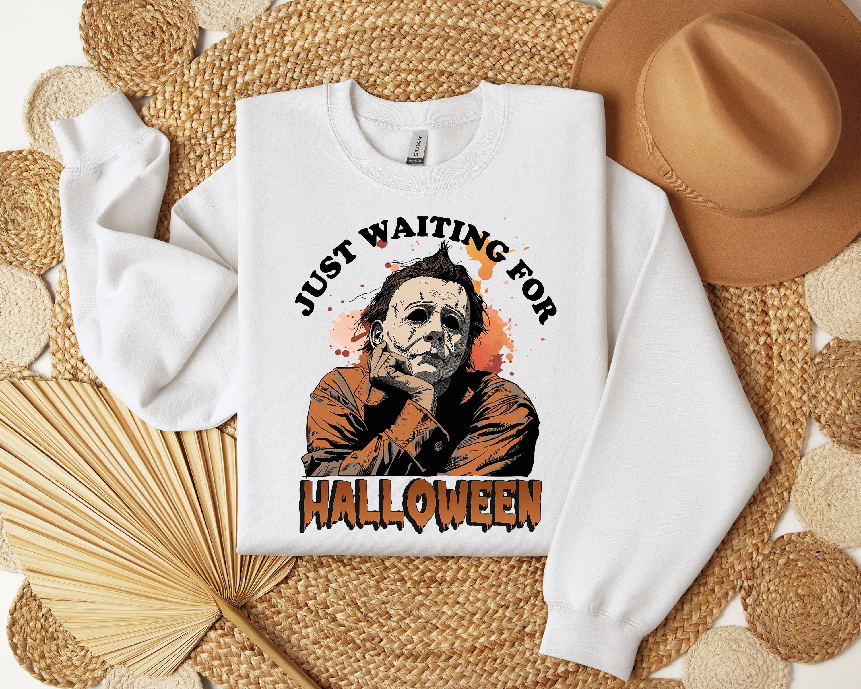 Just Waiting For Halloween Sweatshirt- Retro Horror Gift