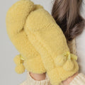 Solid Sherpa Mittens with Velvet Ribbon