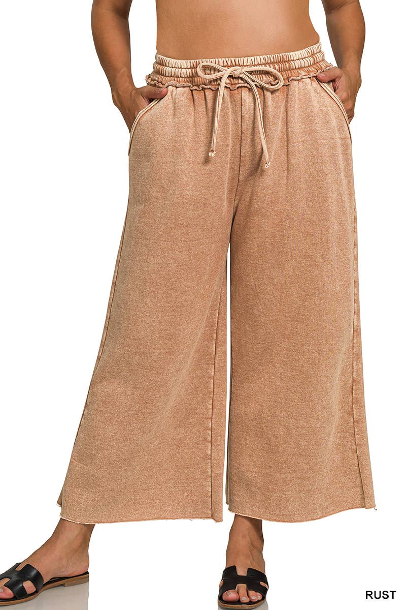 .Plus Acid Wash Palazzo Sweatpants with Pockets