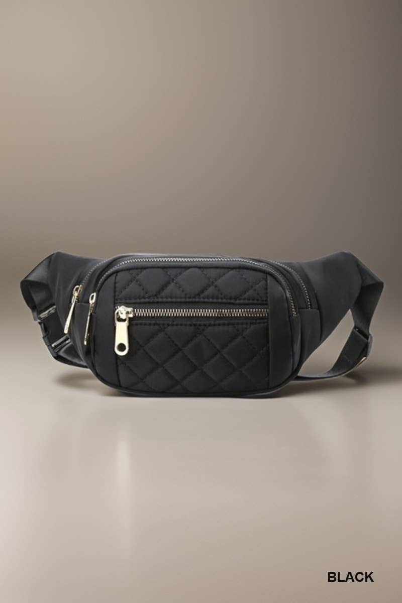 .Quilted Multi Pocket Waist Belt Bag