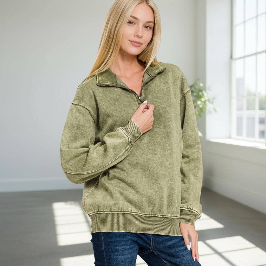 ,...0810 Acid Wash Fleece Half Zip Pullover SI-26748