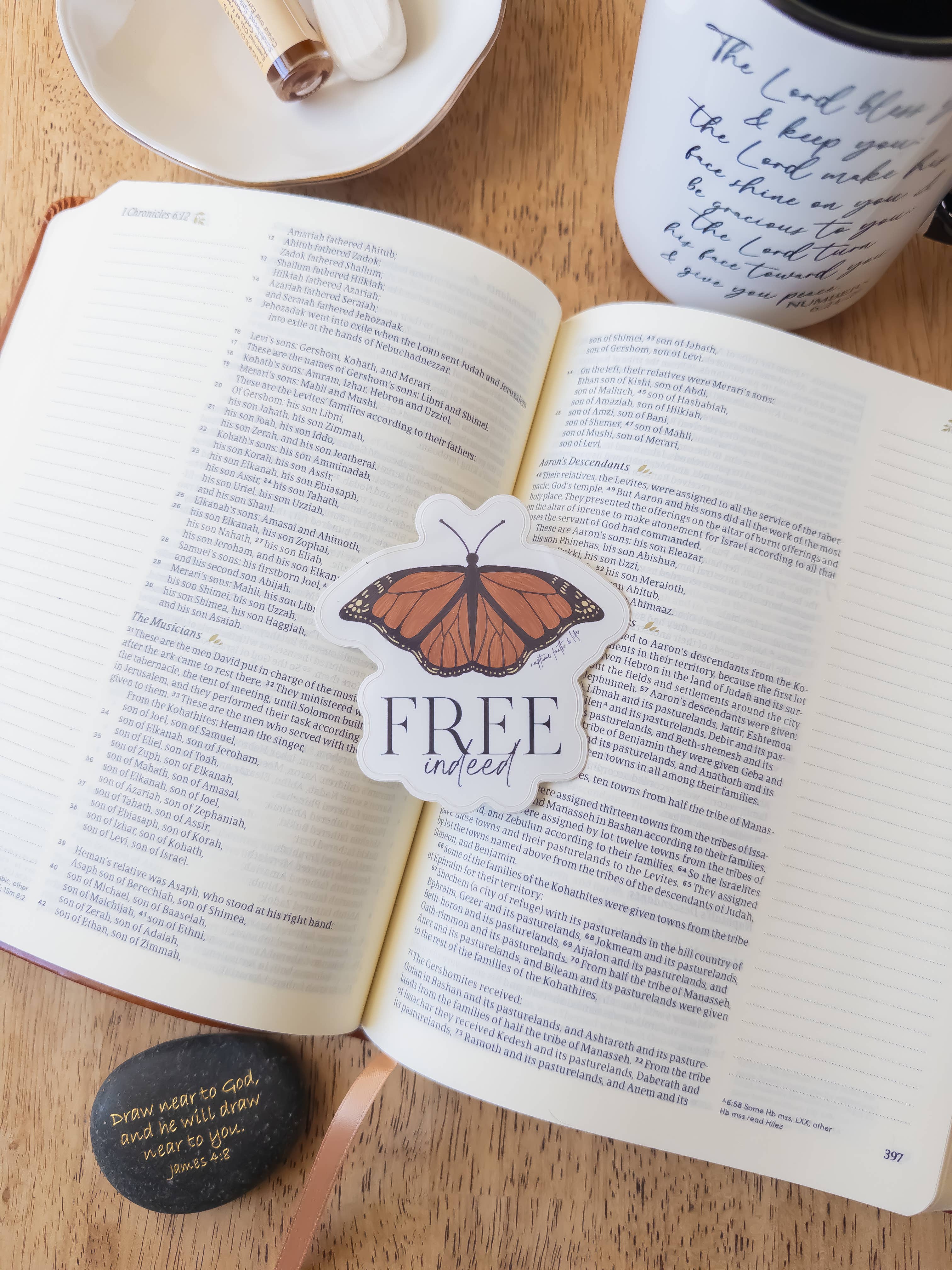 Free Indeed Monarch Bible Verse Sticker | Christian Stickers