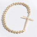 Cz Pave Cross Beaded Gold Tone Bracelet