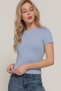 .SI-28015 Short Sleeve Double Layer Knit Top