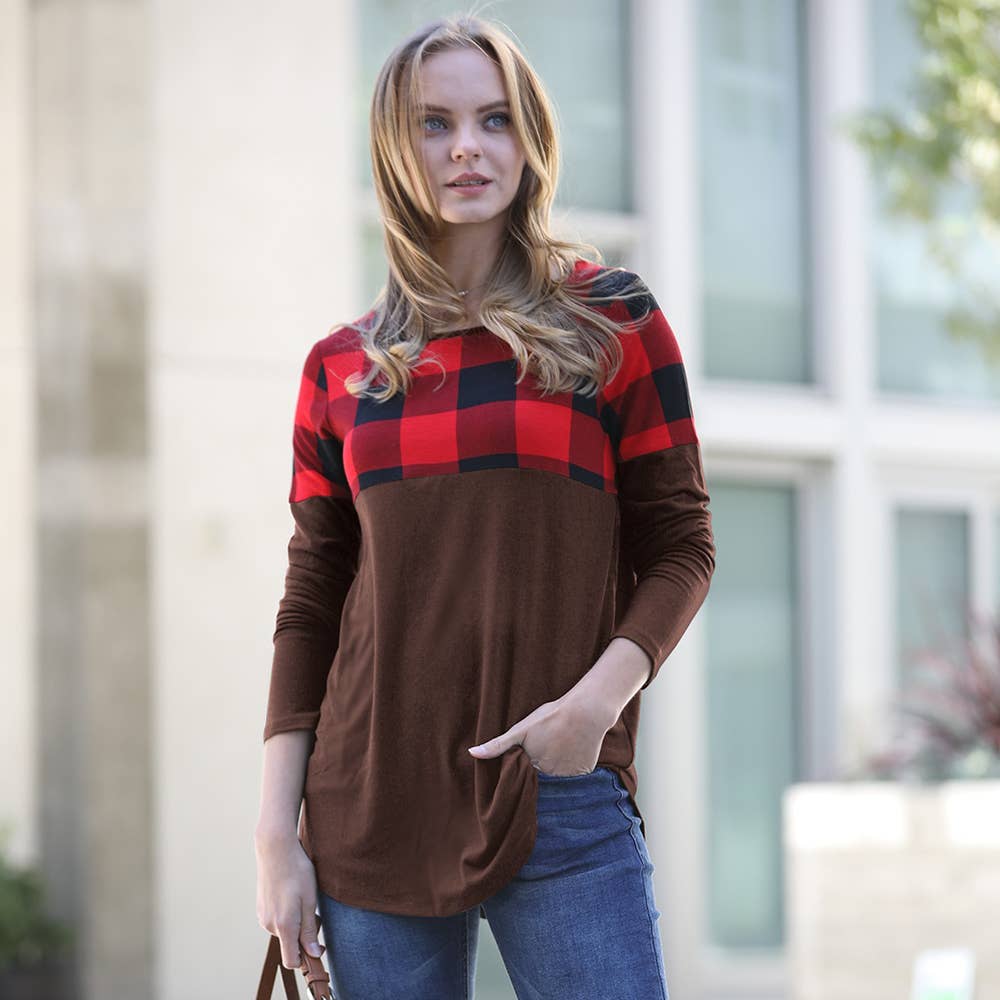 ..1009 Plaid Colorblock Top SI-18401