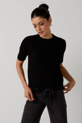 Round Neck Short Sleeve Waist Bow Tied Sweater Top