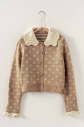 Patterned Knit Ruffle Collar Cardigan