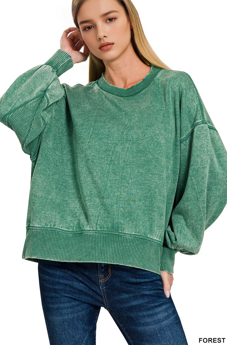 .Acid Wash Fleece Oversized Pullover SI-25156