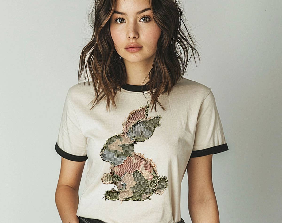Camo Bunny Patchwork - Cute Easter Ringer T-Shirt