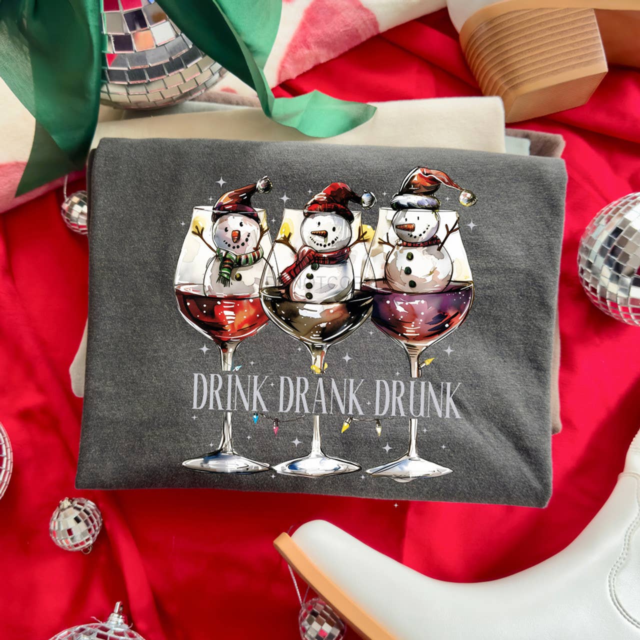 Drink Drank Drunk Snowman Wine Glasses Tee