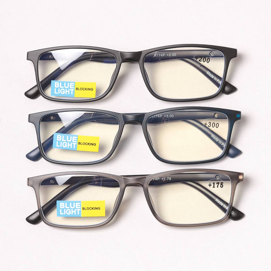 Thin Rectangular Blue-Light Reading Glasses
