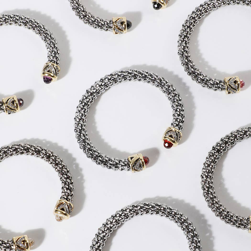 Coil Cz Pave Bold Beaded Open Cuff Bracelet