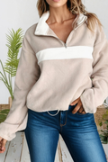 Fleece Patchwork Zipped Neck Pullover Sweatshirt (S-Xl)