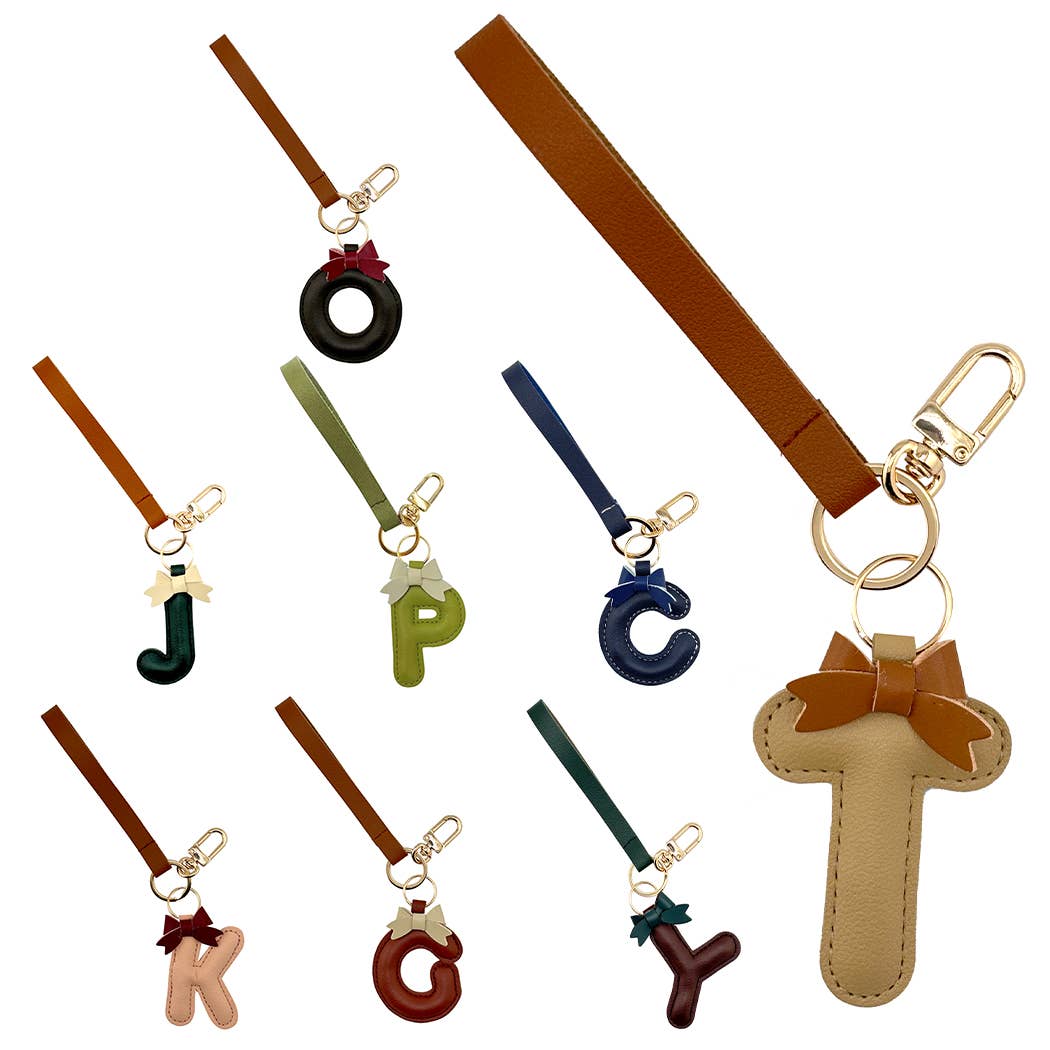 Alphabet with Bow Faux Leather Key Chain Bag Charm