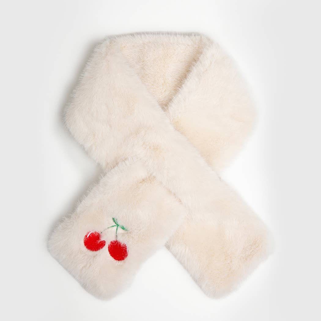 Cherry Faux Fur Embroidered Pull-Through Scarf