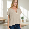 1216 Back Patch Rolled Split Neck Side Slit Pullover SI-26360
