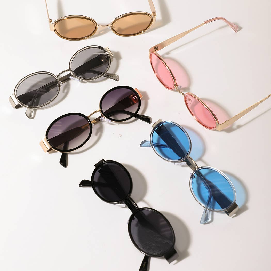 Classic Slim Oval Metal Frame Sunglasses