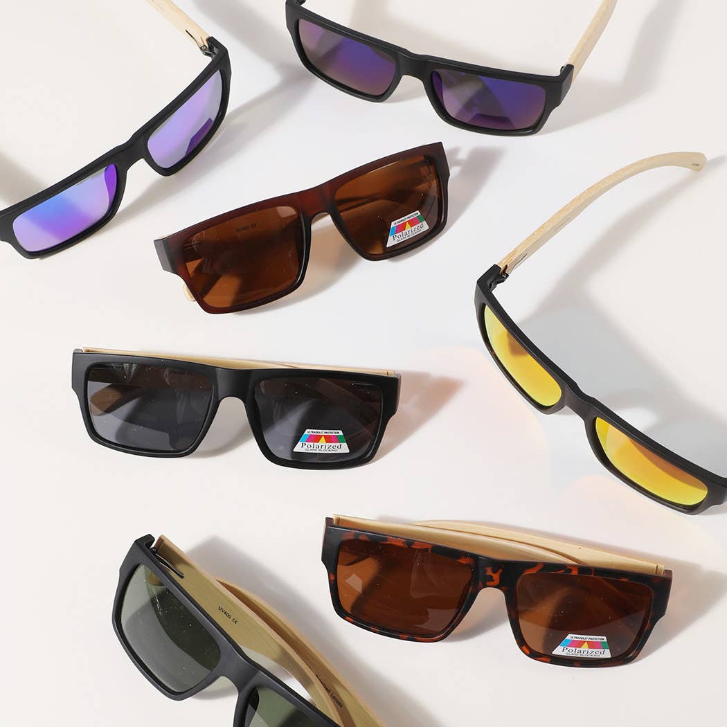 Polarized Lens Bamboo Legs Fashion Sunglasses